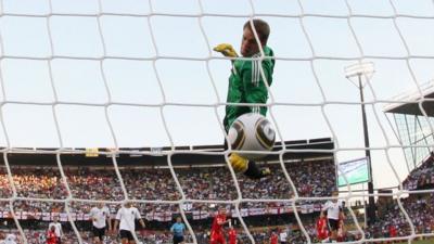 Manuel Neuer watches the ball at the World Cup in South Africa in 2010.