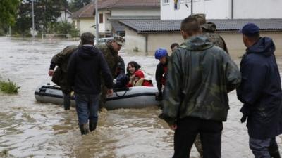 Flooded street in Bosnian town