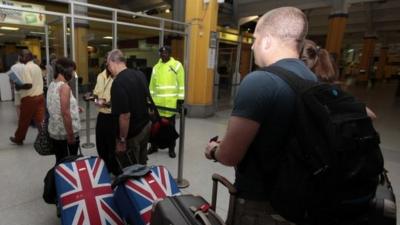 British tourists queuing to leave Mombasa