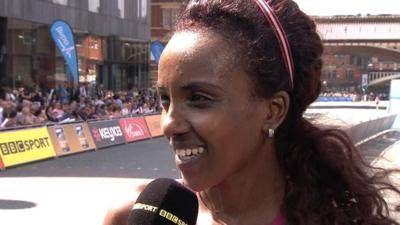 Tirunesh Dibaba wins the women's elite race at the Great Manchester Run.