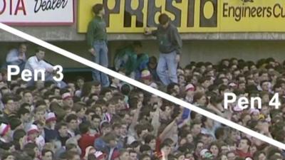 Still from footage showing inside of Hillsborough stadium