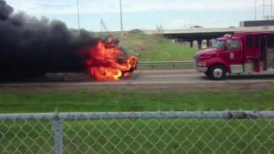 School bus on fire in Minnesota, US