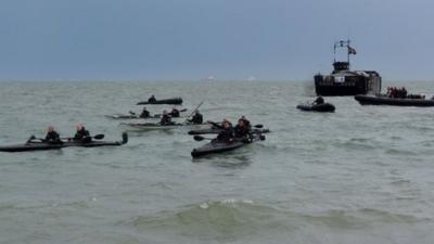 Royal Marines kayakers arrive at Southsea