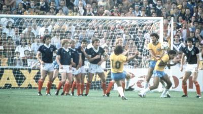 Zico scores a stunning free-kick against Scotland