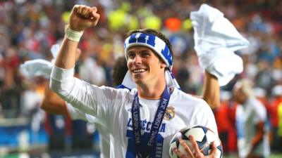 Gareth Bale celebrates after Real Madrid win the 2014 Champions League final