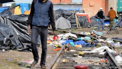 Migrants in a camp in Calais