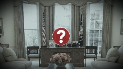 Photo illustration of question mark over desk in the Oval Office