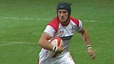 Matthew Morgan in action during the Welsh rugby trial