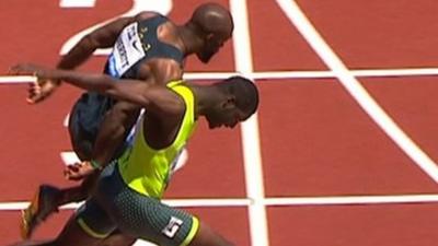 Kirani James beats LaShawn Merritt in 400 metre photo finish.