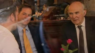 Nick Clegg and Vince Cable in pub