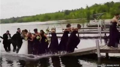 Jetty collapses during wedding photo shoot in Crosslake, Minnesota
