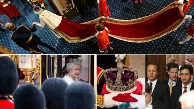 Montage of images shows Queen's arrival at State Opening of Parliament