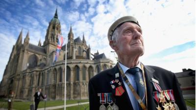 Veteran outside Bayeux Cathedral