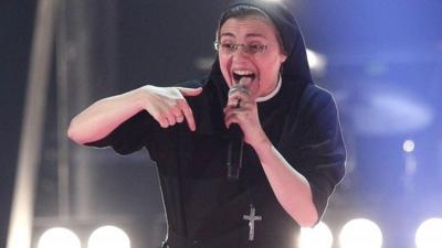 Sister Cristina Scuccia performs during the Italian State RAI TV show final "The Voice of Italy"