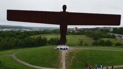 Aerial view of the Angel of the North