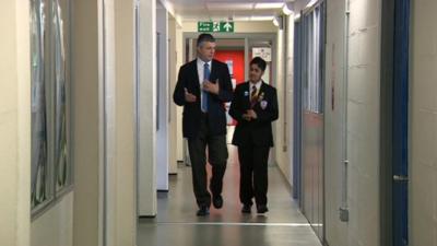 Midlands Today reporter Peter Wilson and pupil