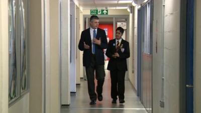 Midlands Today reporter Peter Wilson and pupil