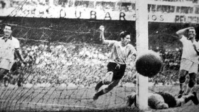 Alcides Ghiggia scores the goal that won the 1950 World Cup