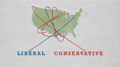 Graphic showing liberals and conservative lassos around USA map