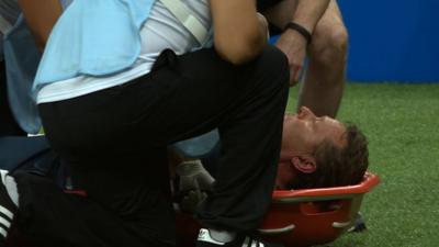 England Physio Gary Lewin stretchered off