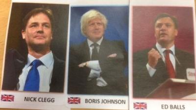 Nick Clegg, Boris Johnson and Ed Balls stickers