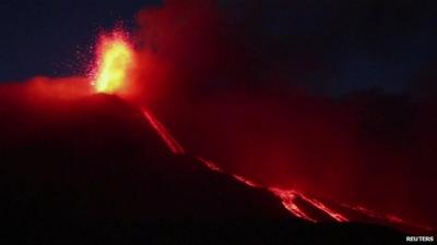 Mount Etna at night