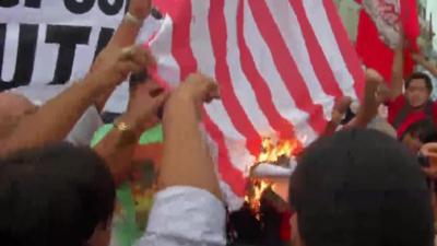 A small group of anti-World Cup protesters