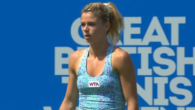 Italy's Camila Giorgi wins a thrilling rally against Victoria Azarenka at Eastbourne