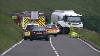 Scene of crash on the A44