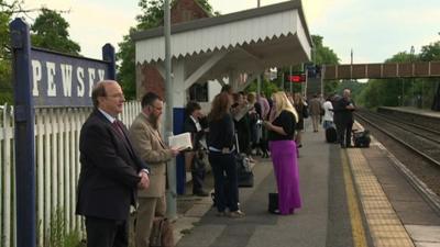 Commuters at Pewsey train station