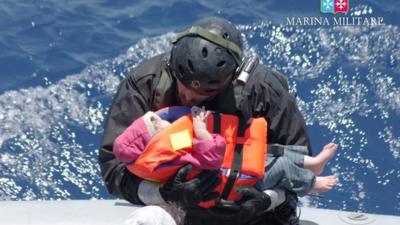 Italian Navy migrant child rescue