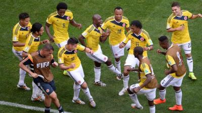 Colombia celebrate the first goal