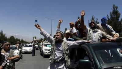 Supporters of Afghan presidential candidate Abdullah Abdullah in Kabul, 21 June 2014