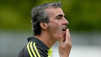 Donegal manager Jim McGuinness watches his team's game against Antrim