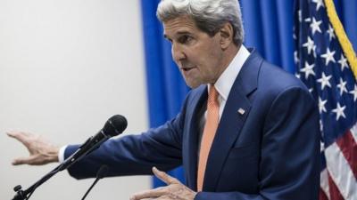 John Kerry at press conference in Baghdad