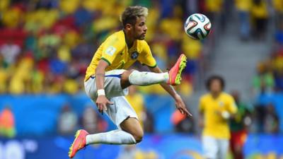 Neymar controlling the ball against Cameroon