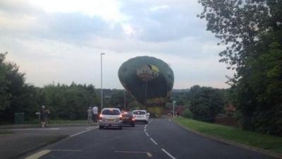 The hot air balloon landing in Northampton