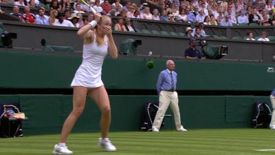 Israel's Julia Glushko looks stunned after hitting the umpire