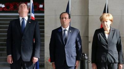 Cameron, Hollande and Merkel in Ypres