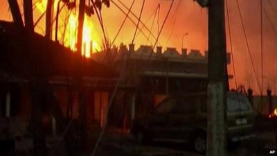 Fire burning in Nagaram, Andhra Pradesh