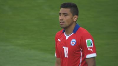 Chile's Gonzalo Jara misses the decisive penalty