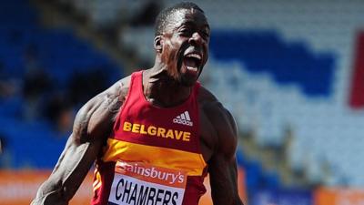 Dwain Chambers wins his fifth consecutive British 100m title