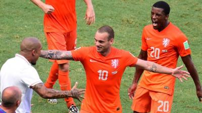 Wesley Sneijder equalises late on for the Netherlands