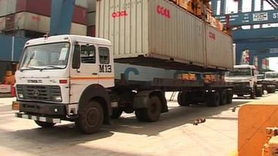 A truck loading goods for export