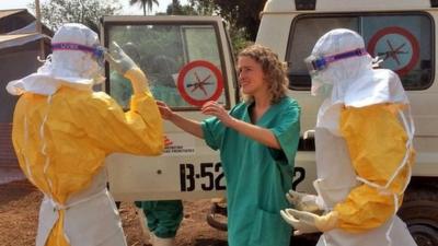 Healthcare workers from Medecins Sans Frontieres in Gueckedou, Guinea - 28 March 2014