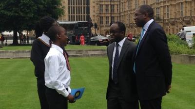 Children speak to politicians outside Westminster