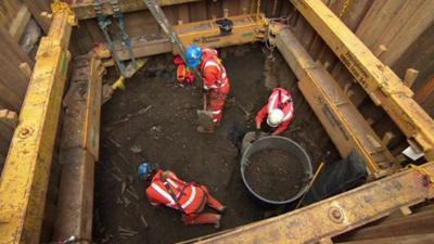 Archaeologists at the Crossrail site