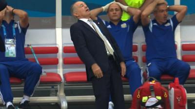 Argentina manager Alejandro Sabella nearly falls over