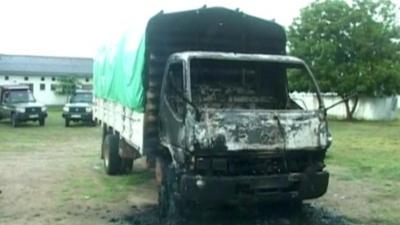 A burnt out truck