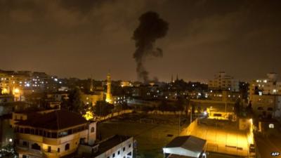 Smoke rising above buildings